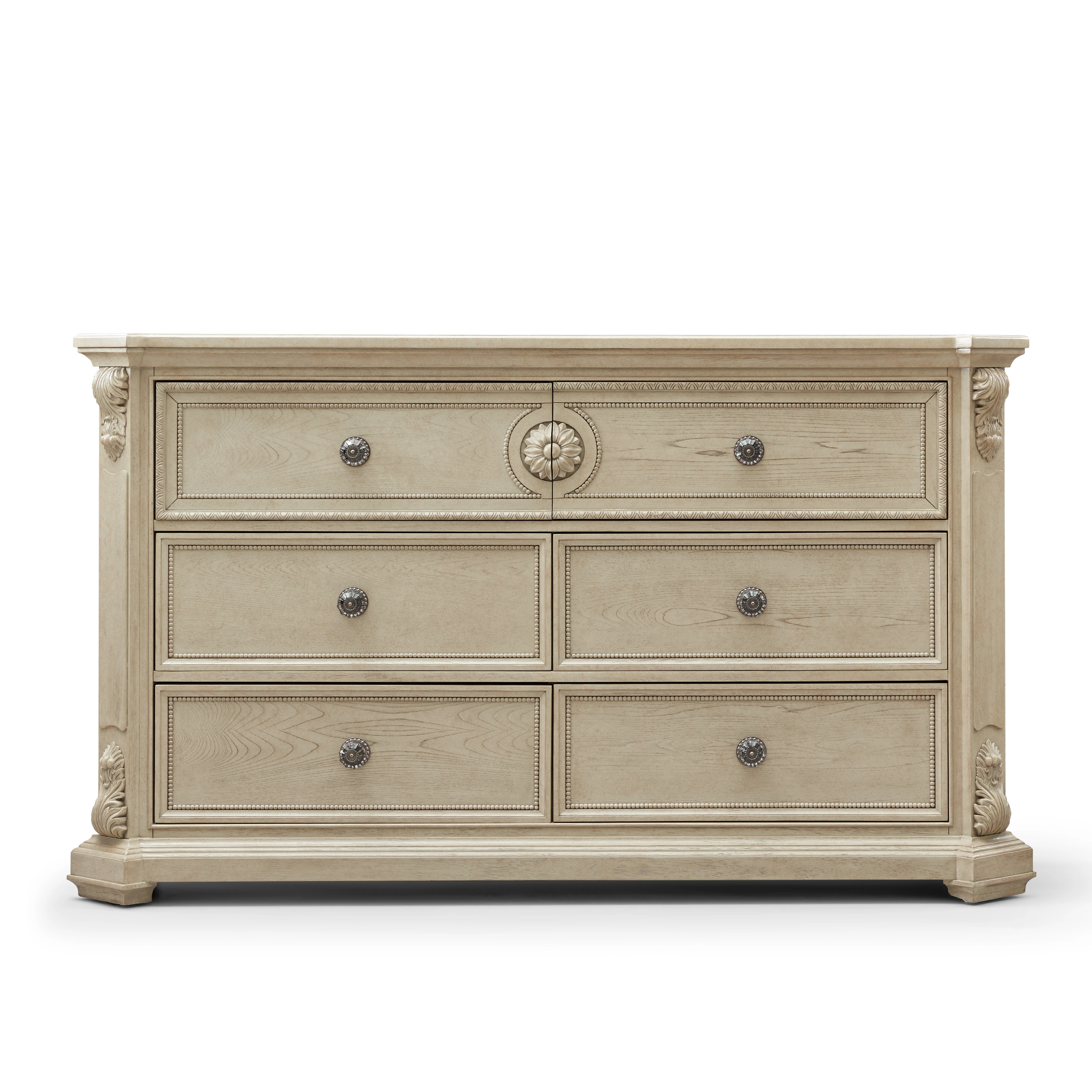 

!@American Light Luxury Solid Wood 6-Drawer Dresser European Carved Storage Cabinet for Bedroom or Living Room