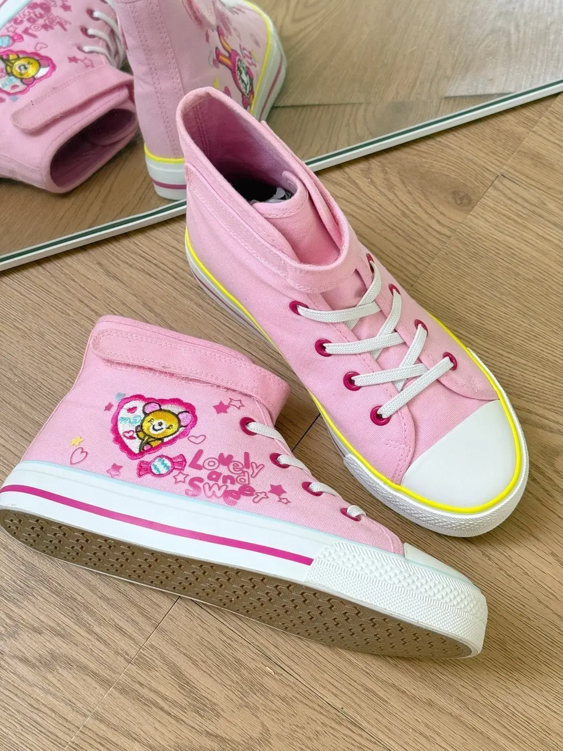 Spring Autumn New All Match Sweet Girl High-top Height Increase Plimsolls Japanese Cartoon Mp Embroidery Cute Pink Canvas Shoes view 5