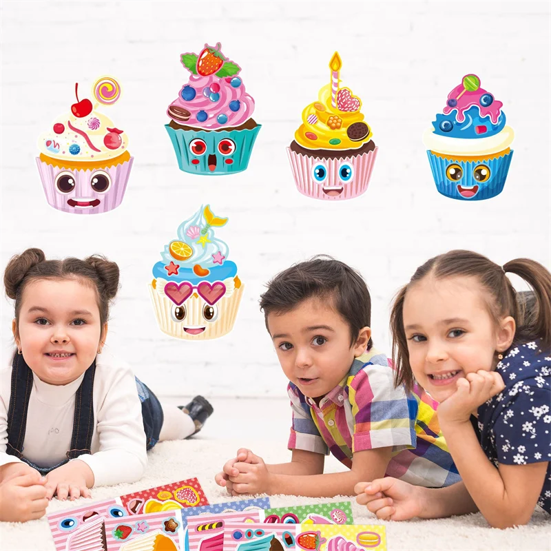 Make A Cupcake Sticker Sheets for Kids Sweet Create Your Own Cupcake DIY Puzzle Stickers Children Birthday Gifts Party Decals