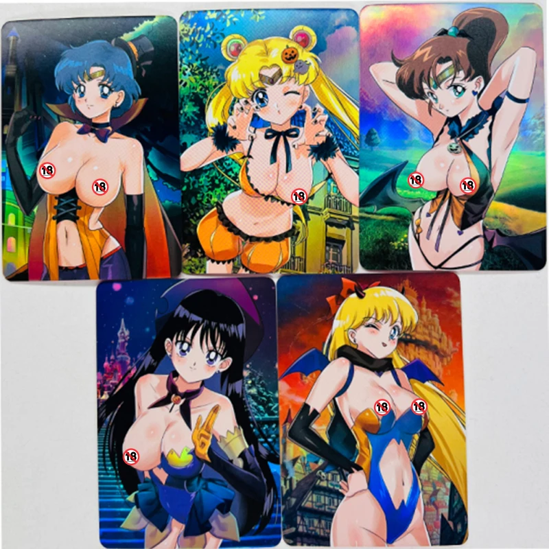 

5pcs/set Sailor Moon Chibiusa Tsukino Usagi Self Made Refraction Flash Card Anime Classics Game Collection Cards Toy Gift