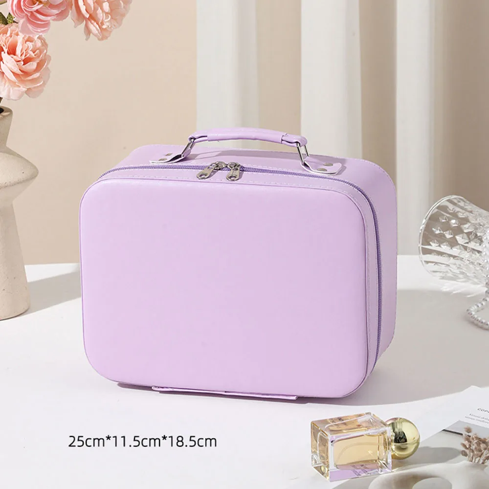 

New Hot Sale Solid Color 14 Inch Makeup Case With Mirror Large Capacity Portable Hand Luggage Cosmetic Storage Box For Women