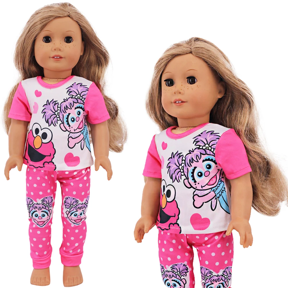 Kawaii Cartoon Patroon Pyjama Voor 18Inch Meisje American & 43Cm Baby Reborn Pop Kleding Accessoires, Onze Generatie Baby Meisje Speelgoed