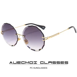 Fashion Vintage Rimless Round Sunglasses Women 2025 Luxury Brand Designer Sexy Ladies Gradient Sun Glasses Female Travel Shades