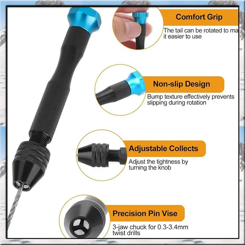 

Набор ручных сверл с тисками AA46 и микроспиральными сверлами 0,5-3,0 мм для электронной сборки, изготовления моделей
