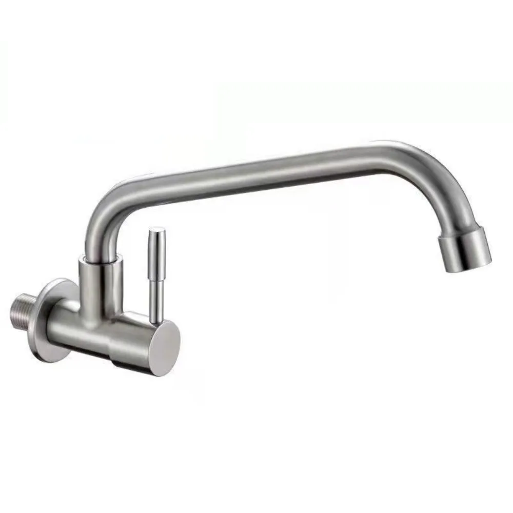 

Wall Mounted Rotatable Kitchen Faucet Stainless Steel Splash-proof Sink Water Tap Horizontal Curved Design