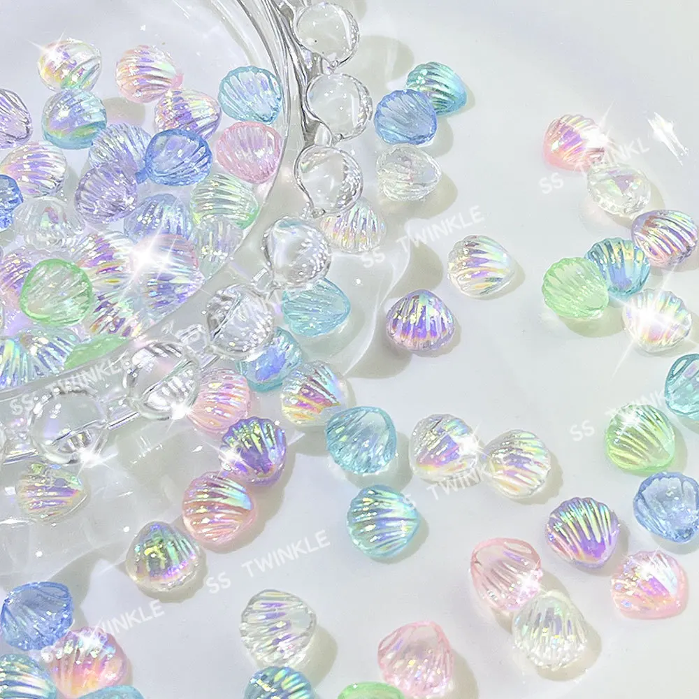 

100Pcs Aurora Seashell Nail Charms Iridescent Mermaid Shell 3D Nail Art Accessories for a Dreamy and Oceanic Manicure Look