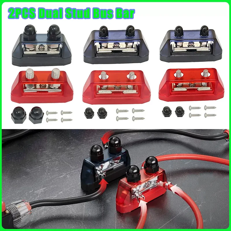 

2PCS 12-48V Dual Stud Bus Bar Power Distribution Block Holder Dual Stud Bus Bar For Auto Marine Car Trailer RV Boat