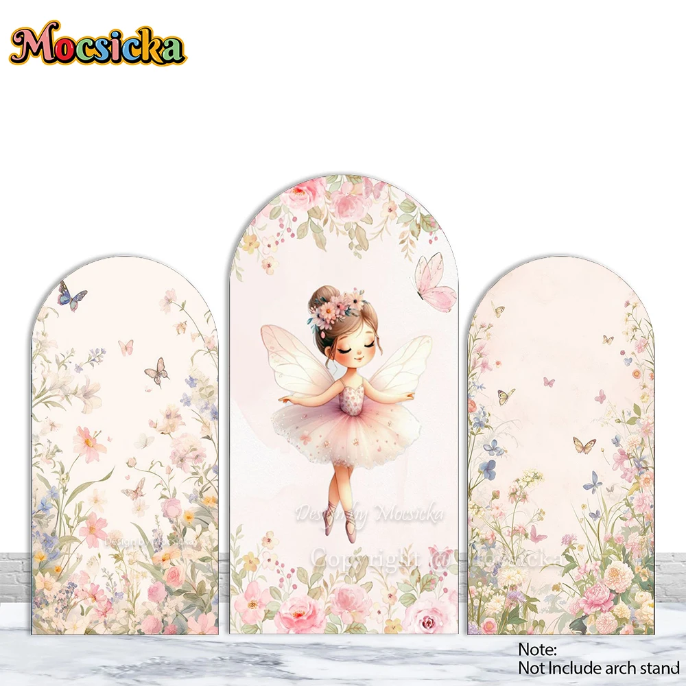 

Mocsicka на заказ Chiara Arch 2-сторонний фон с цветком феи для девочек на первый день рождения фон Wildflower Baby Shower фотобудка
