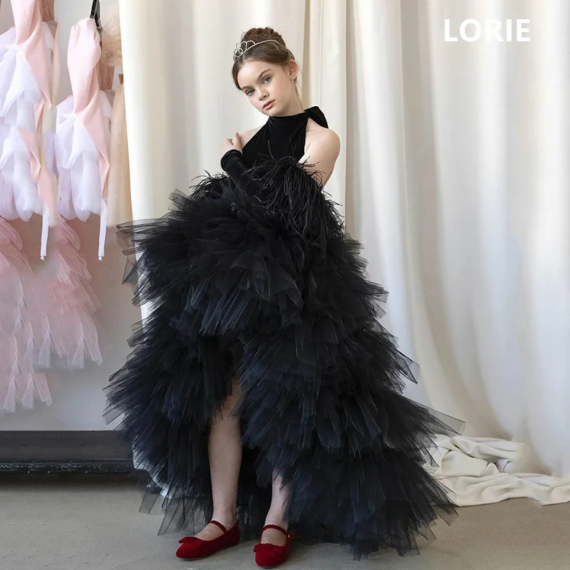 

LORIE A-line Black Dark Girl Dress Back Bow Baby Girl Dresses Side Split New Christmas Birthday Present Customized 2025 Gift