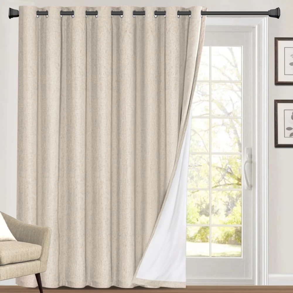 

Linen Blackout Curtains 100% 108 Inches Long Linen Look Patio,W100 X L108 Inch, Natural, Curtain