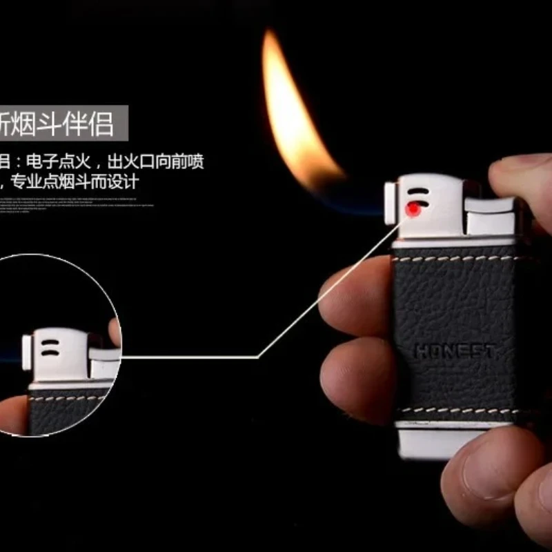 2026 Inflatable Metal Lighter Tube Slanted Fire Design Lighter Leather Brushed Metal Lighter Exquisite Gift Men's Must-have