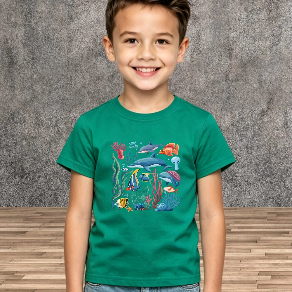 Boys Girls Sea Creature T-Shirt Summer Short Sleeve Underwater Wildlife Kids Tops