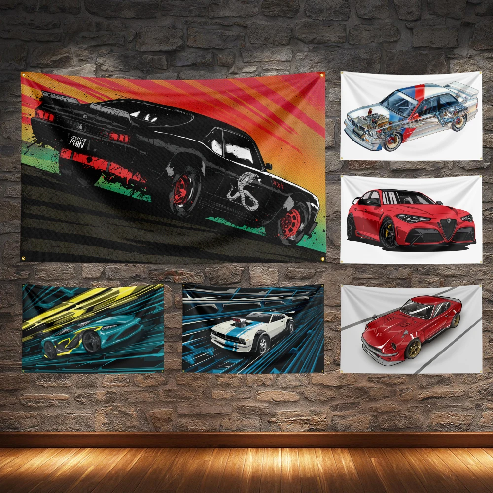 High-horsepower Super Racing Flag Polyester Digital Printing Modified Cars Culture Banner For Decoration