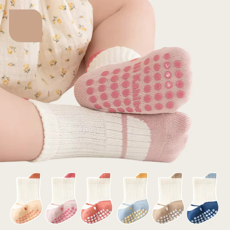 3 Pairs Baby Floor Socks With Grips Breathable Cotton Non-slip Socks For Toddlers 0-5 Years