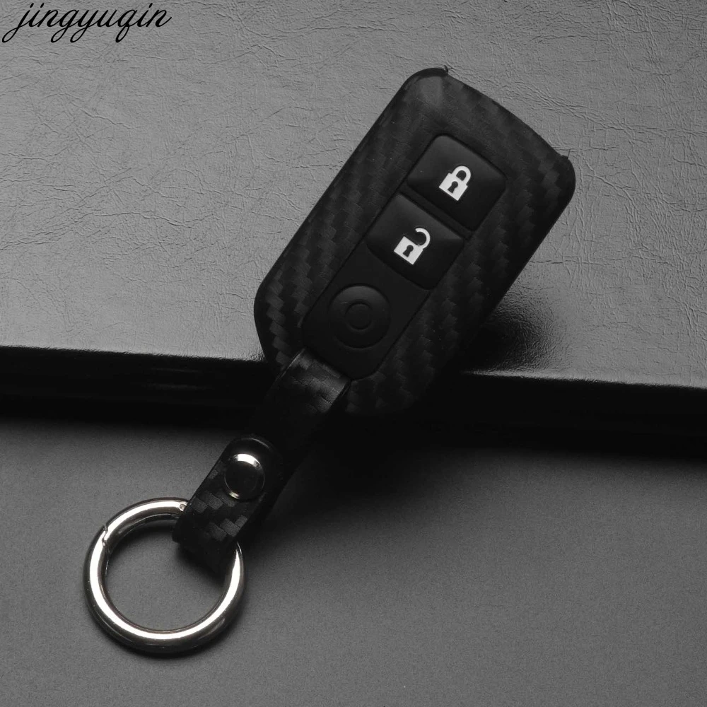 Jingyuqin For Toyota Highlander Camry 3 Button Remote Car Key Case Carbon Fiber Patten Silicone