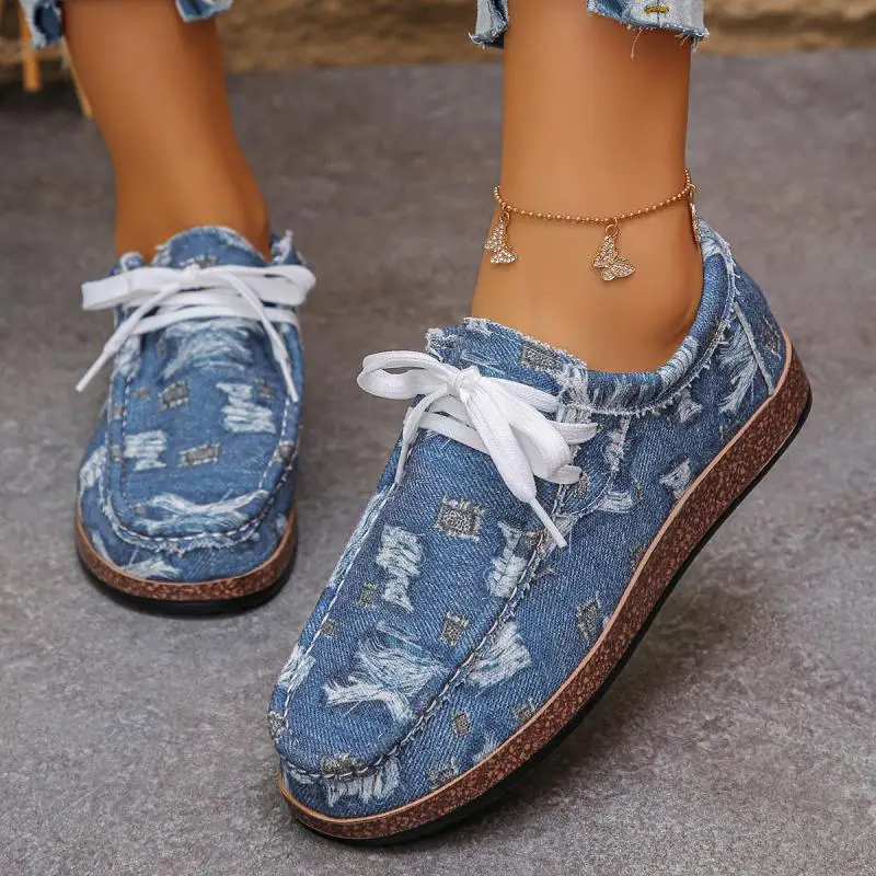 Brand Design Denim Lace Up Canvas Shoes Women 2026 Autumn Comfort Non Slip Flats Sneakers Plus Size Woman's Casual Driving Shoes image 4