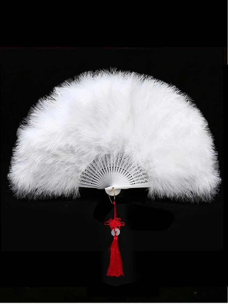 Thickened Feather Fan Cheongsam Catwalk Stage Performance Dance Fan Ancient Style Dance Fans Plush Folding Fan Props Plush