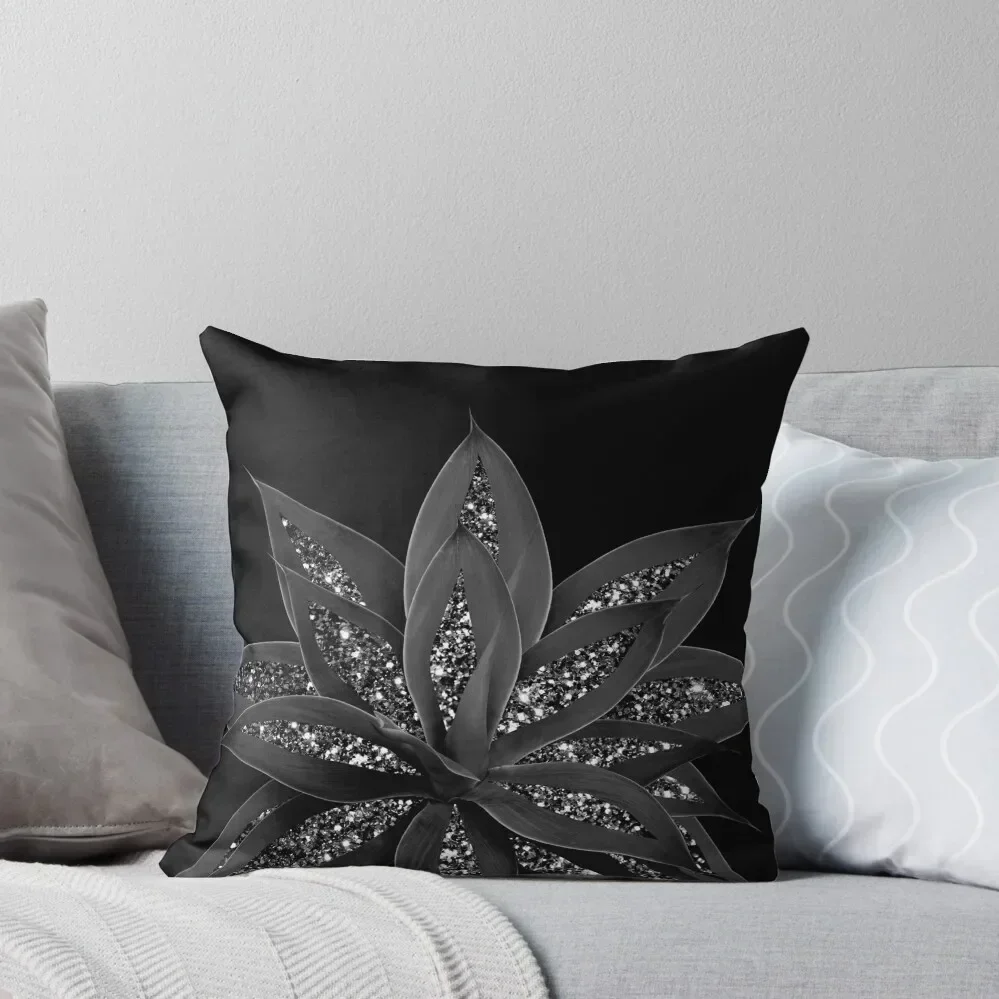 

Gray Black Agave with Black Silver Glitter #2 (Faux Glitter) #shiny #tropical #decor #art Throw Pillow bed pillows pillow