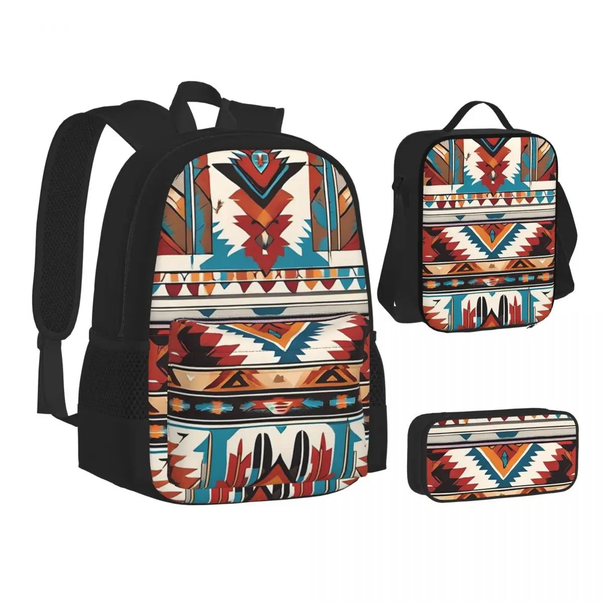 

Navajo Watercolor Pattern Backpacks Boys Girls Bookbag School Bags Kids Rucksack Lunch Bag Pen Bag Three-Piece Set