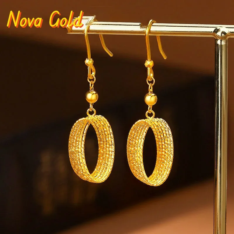NovaGlod Gold store same style Mobius light and shadow earrings 24K real gold ear hooks hollow brushed light luxury 9999 ear stu