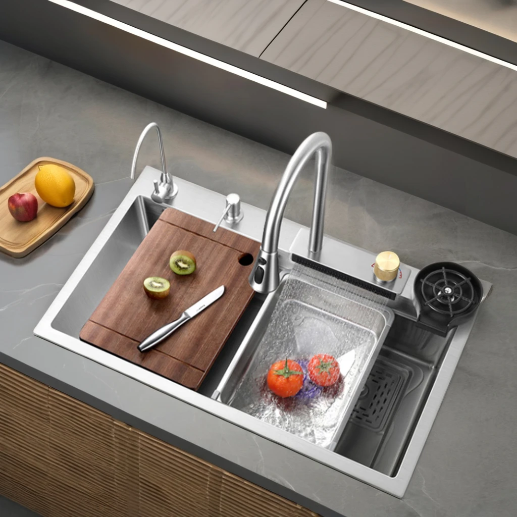 الحديثة شعبية اليدوية وعاء واحد بالوعة المطبخ متعددة الوظائف شاشة ديجيتال شلال كأس غسالة العداد