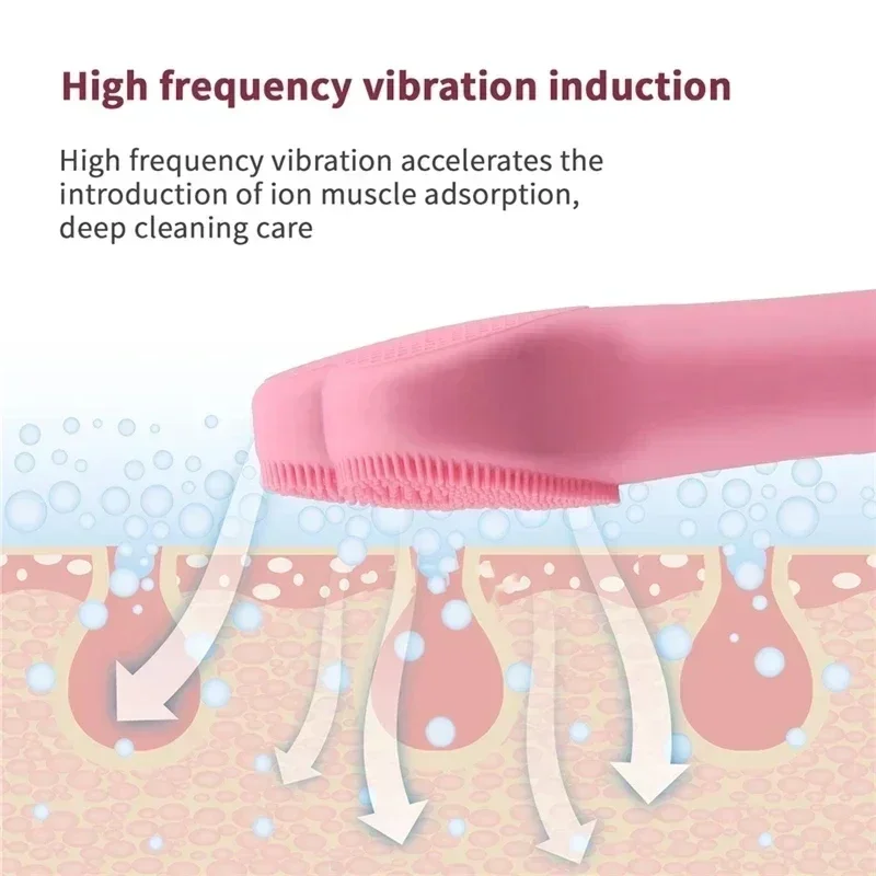 Electric Facial Cleansing Brush Silicone Ultrasonic Vibration Face Deep Pores Blackhead Remover Cleanser Washing Skin Massager