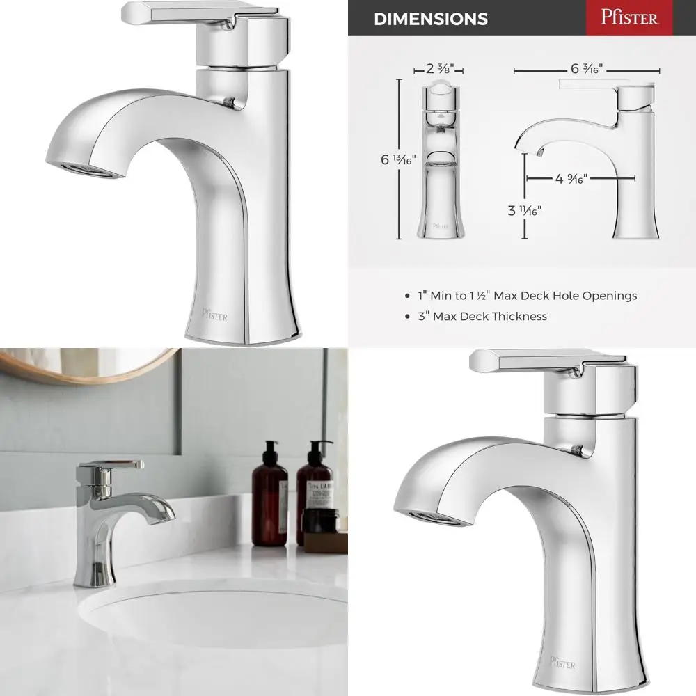 

Single Control Lavatory Faucet Polished Chrome Finish, Contemporary Bathroom Fixture for Modern Design