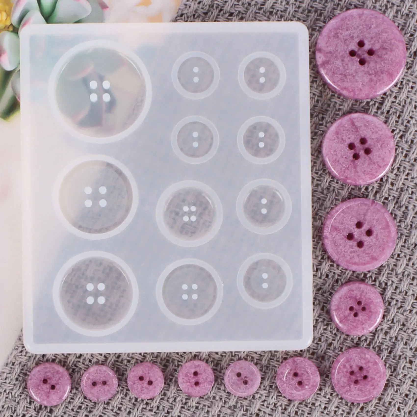 New DIY Silicone Mold Resin Button Handmade Resin Mold with Hole Pendant Button Clay Epoxy Pendant for Keychain Supplies