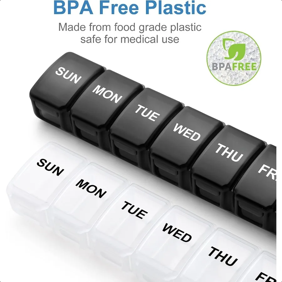 Pastillero pequeño 2 veces al día Paquete de 2 Pastillero de 7 días 1 vez al día Viaje Friendly Día Noche Organizador de vitaminas Semanal AM PM