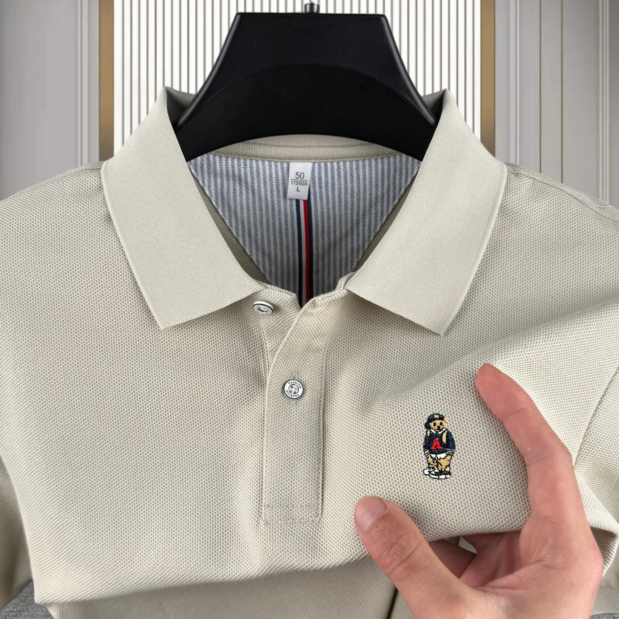 

100% pure cotton high-end brand men's short sleeved polo shirt summer luxury fashion teddy bear embroidery golf casual T-shirt
