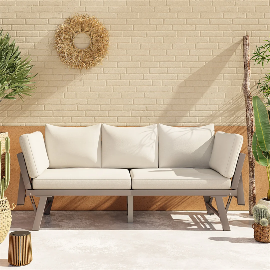 Ensemble de meubles de jardin, canapé d'extérieur, canapé 3 places, canapé de jardin avec fonction inclinable, chaise inclinable pour bronzer
