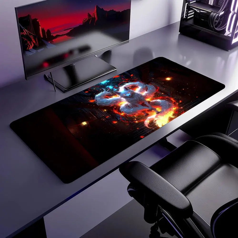 

Большой коврик для мыши White Spirit Fox, XXL, резиновый, противоскользящий, для компьютера, офиса, игр, настольный коврик для клавиатуры и мыши, удлиненный