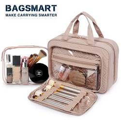 BAGSMART-Trousse de maquillage étanche pour femme, trousse de voyage, grande trousse de toilette, trousse de maquillage pour femme