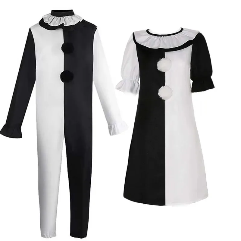 

Terrifierr Cosplay Costume Female/Male Horror Carnival Party Skin-Tight Black White Killer Clowns Jumpsuit for Halloween Costume