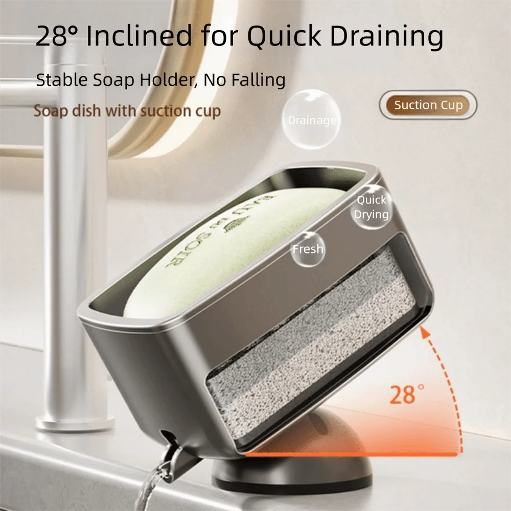 

Self-Draining Suction Cup Soap Holder with Sponge Removable Laundry Soap Case Reusable Powerful Vacuum Suction Quickly Dry