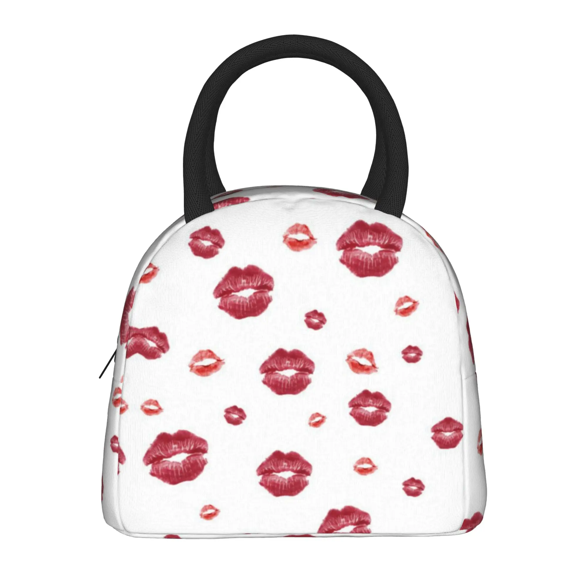 Love kiss Red lips print  Insulated Lunch Bags for Men Women  Food Container Portable Cooler Thermal Lunch Boxes For Travel