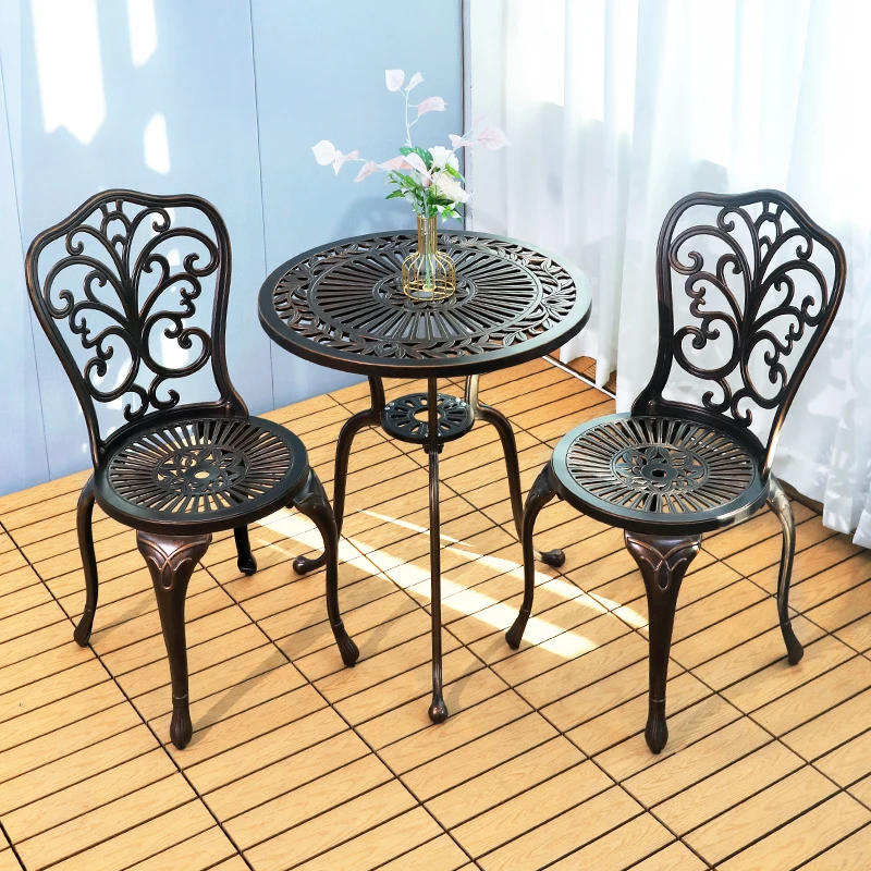 

2024 Wholesale low price Outdoor Patio Furniture set Balcony garden Bistro metal aluminum 3 piece Small Tables and Chairs Set