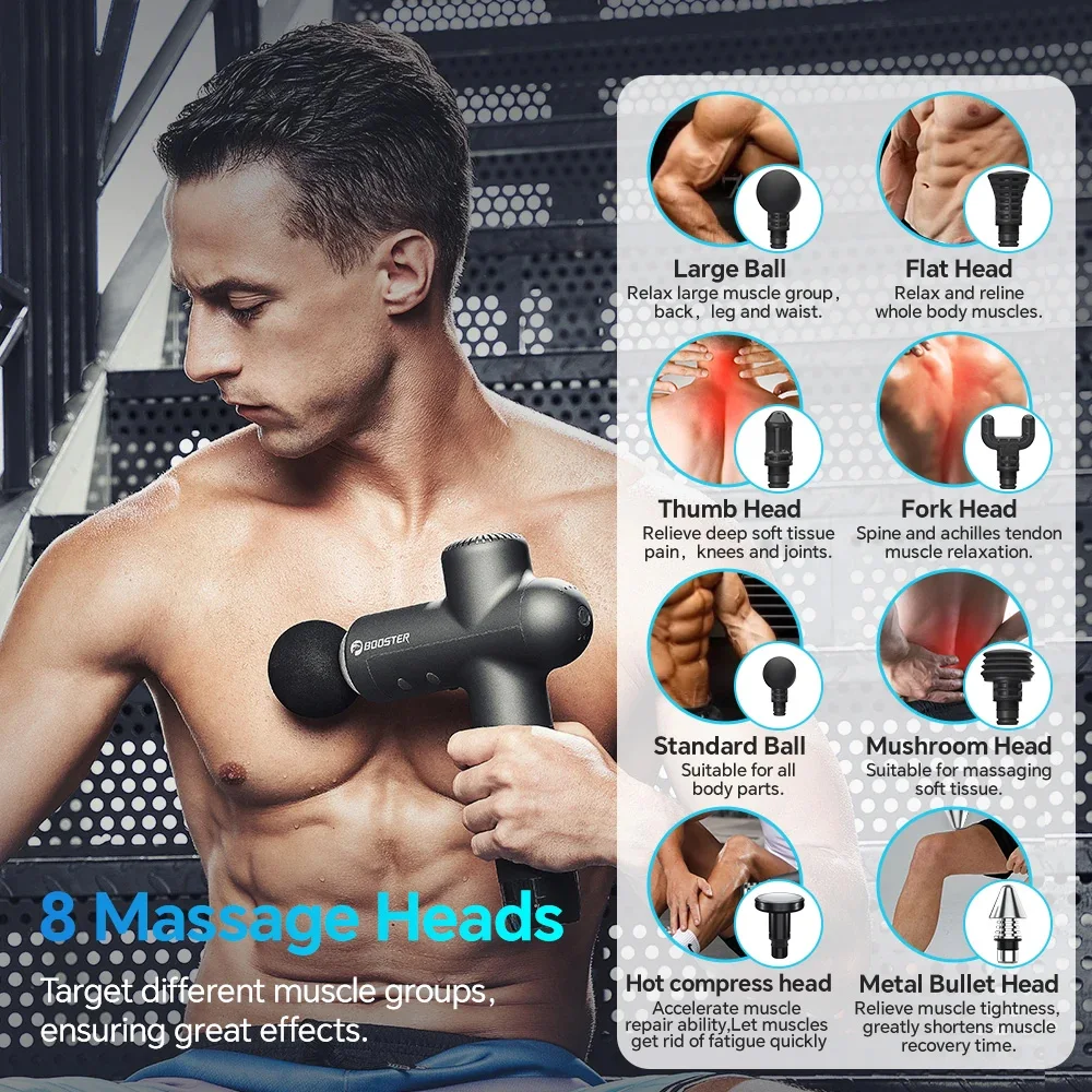 Pistol Pijat Booster Elektrik Pemijat Leher 7.4V Smart Hit Fascia Gun untuk Pijat Tubuh Relaksasi Kebugaran Pijat Otot Elektrik