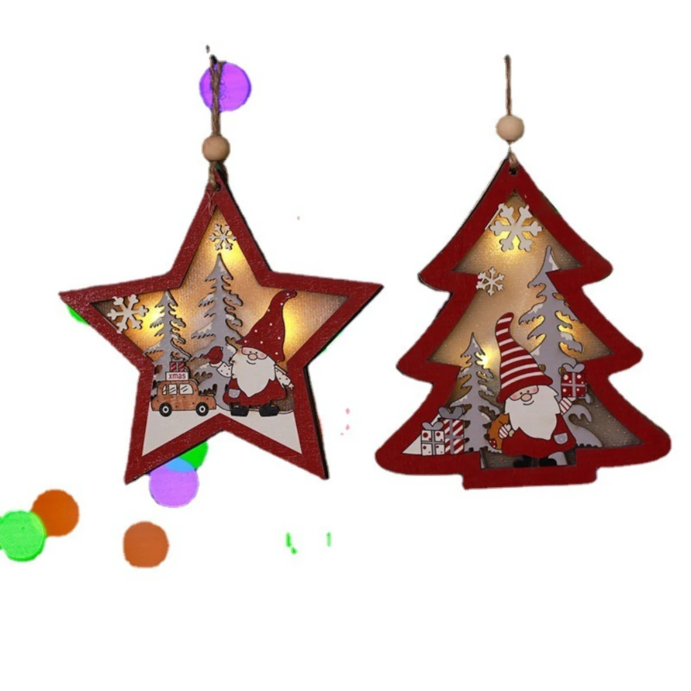 

2pcs Christmas Tree Decoration Xmas Forest Old Man Wooden Luminous Pendant Christmas Tree Decor Faceless Old Man Small Pendant