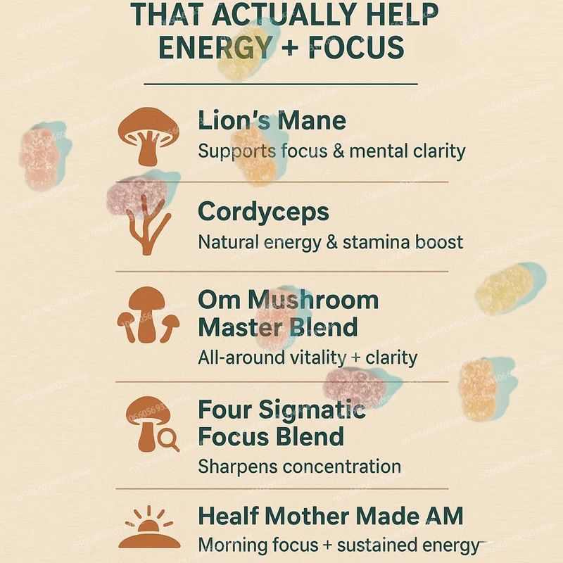 Mushroom Ashwagandha Gummies Nerve Health Lion’s Mane Supplement & Nootropic for Performance & Memory Antioxidant view 5
