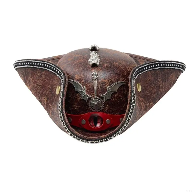 Devil Eye Schwarzer Piratenhut mit Metallverzierungen, perfekt für Halloween-Rollenspiele und Themenveranstaltungen Y08E – Detail 9