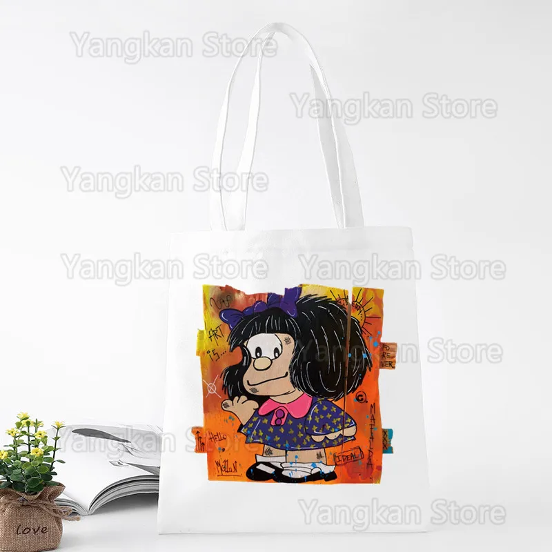 Mafalda Comic Ulzzang Cartoon Kawaii Shopping Bag Grocery Handbag Bolsas De Tela Tote Bolsa Shopping Bag Jute Tote