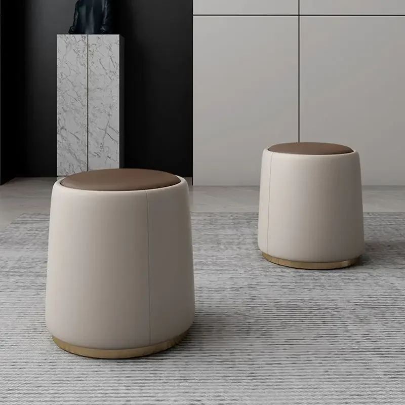 

Bedroom Makeup Small Round Bench Light Luxury Low Bench Household French Sitting Pillars Leather Stool Small Soft Bag
