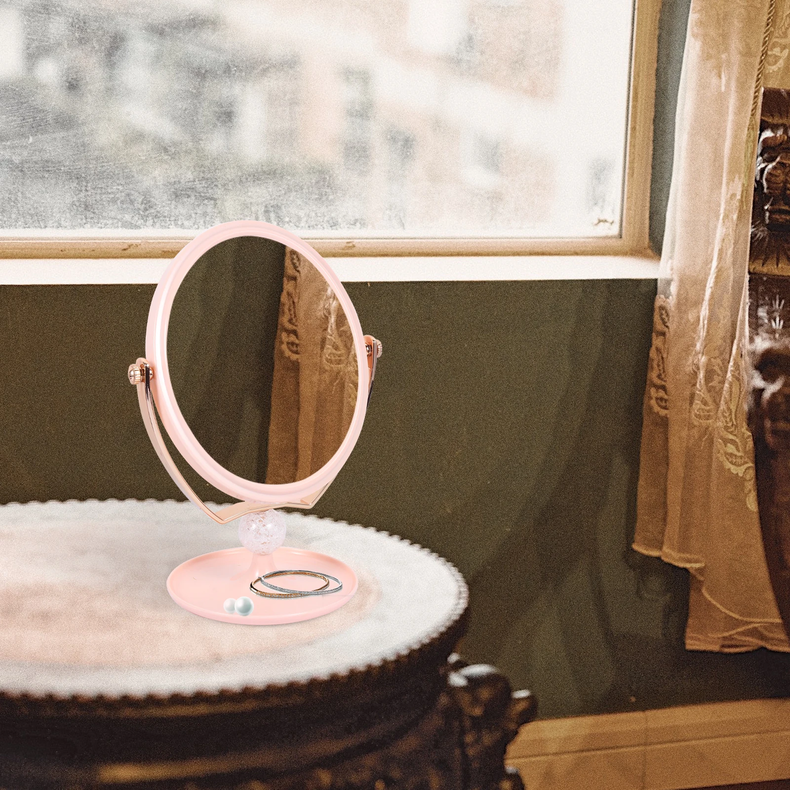 1Pcs Desktop Makeup Mirror Double-Sided Swivel High-Quality Scratch-Resistant Mirror for Women Daily Beauty Routine