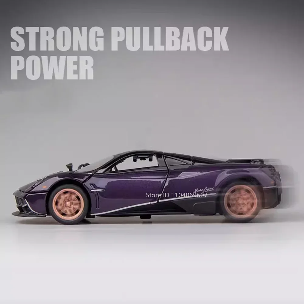 1:32 Pagani Huayra Dinastia Giocattolo Modello di auto sportiva Pressofuso in lega Suono Luce Tirare indietro Pneumatici in gomma Veicolo da corsa per la raccolta