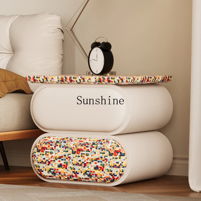 

Cream wind solid wood bedside table household bedroom modern design leather bedside cabinet