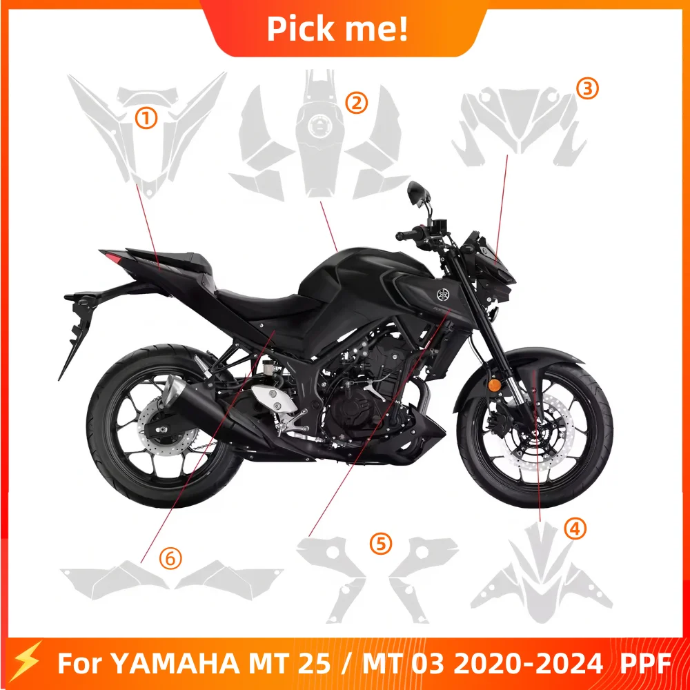 

For Yamaha MT03 2020-2024 TPU PPF Motorcycle Full Body Film Anti-Scratch Anti-UV Ultra-Transparent Fairing fit mt25/mt03