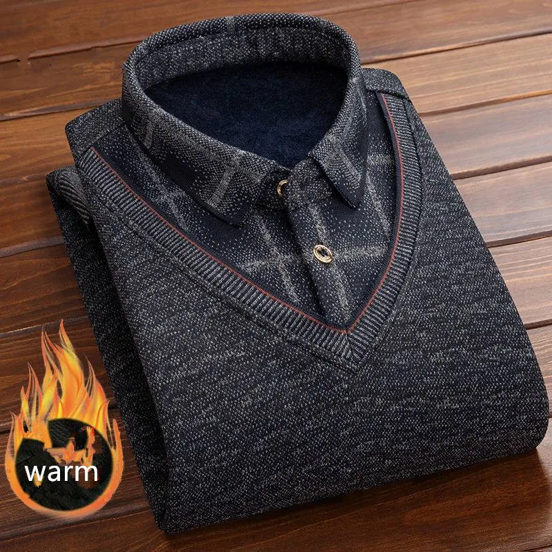 Autumn And Winter Men\'s Plush Warm Thick Sweater High Guality Fashion New Collar Shirt Jumper Sweater A variety of color