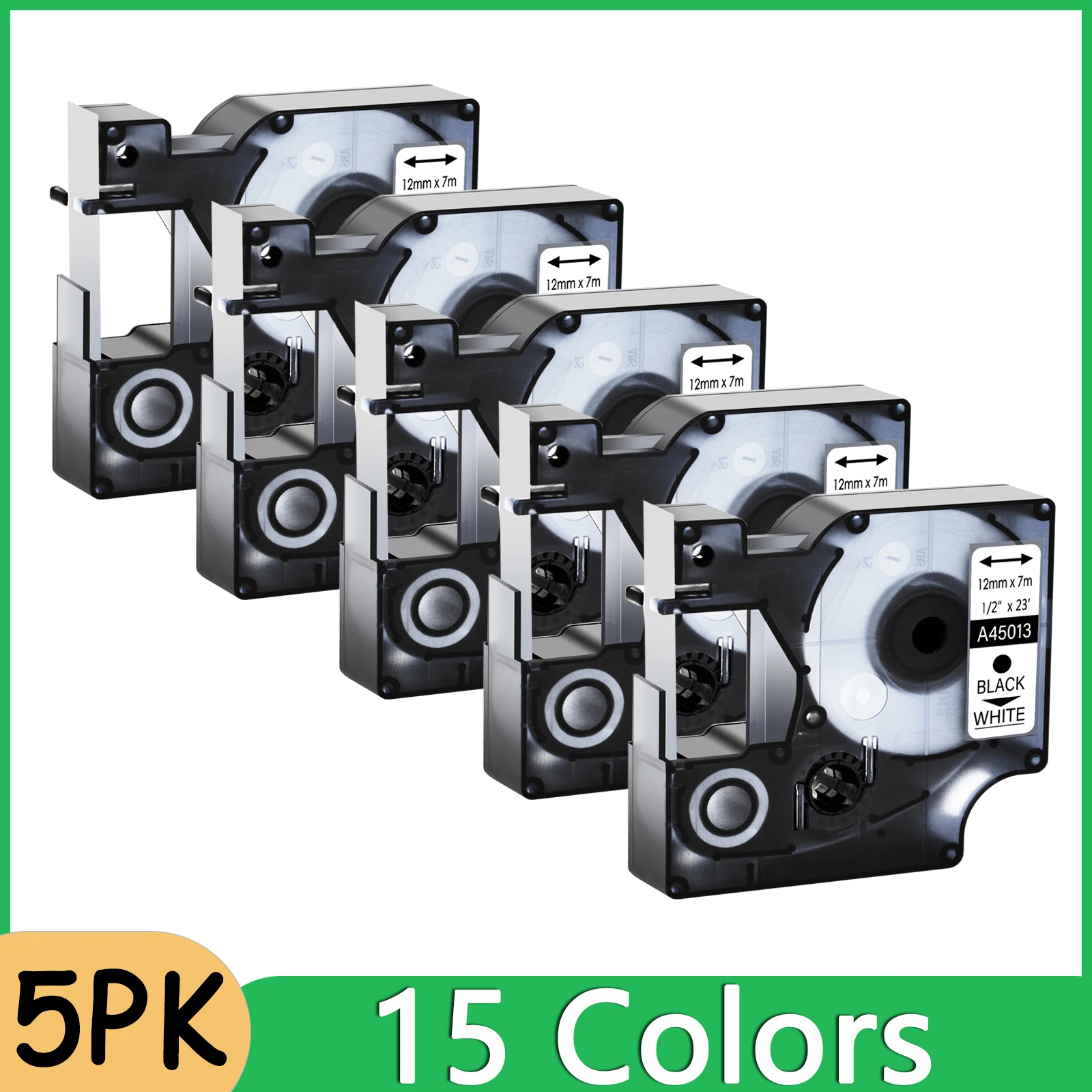 

5PK 45013 черно-белые ленты для Этикеток Dymo D1 45013 45018 45010 9/12/19 мм, ленты для LabelManager 100 150 160 450, этикеток