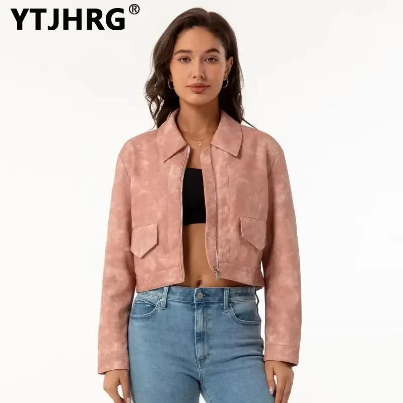 YTJHRG Women Leather Jackets Autumn Winter Spring Long Sleeve Zipper Slim Motor Biker Coat Female Clothing Fashion Outwear Tops